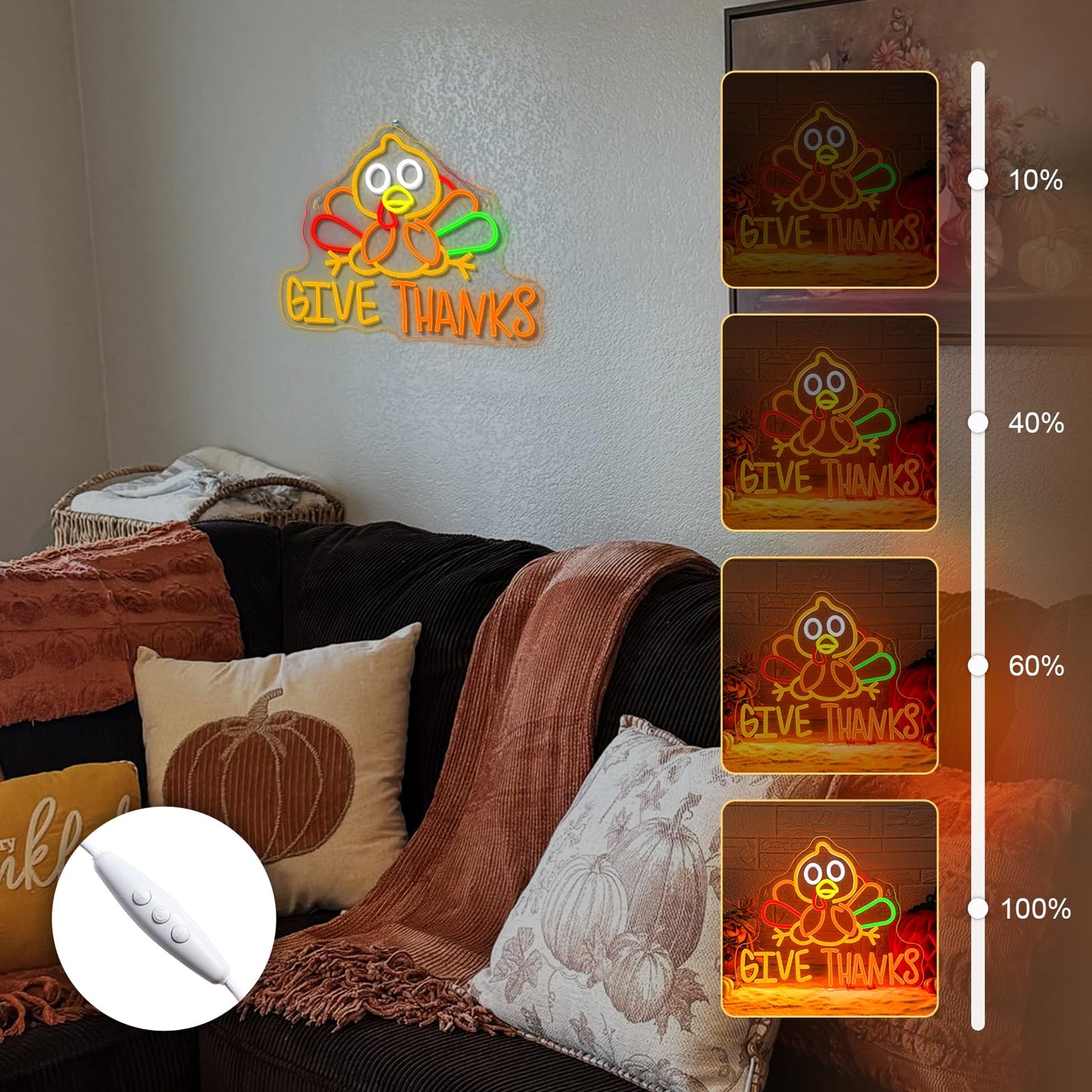 Dreamfort Thanksgiving Turkey Neon Sign Festive Led Wall Decor For Holiday Dining Autumn Parties & Fall Home Decor Usb-Powered With Adjustable Brightness Seasonal Turkey Design