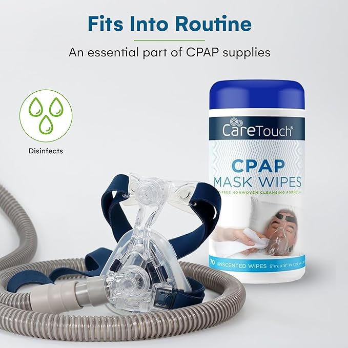 CareTouch CPAP Mask Wipes - 2 Packs of 70 Unscented Cloths for Daily Mask Care - 140 Total Soft Cleaning Sheets for CPAP Equipment - Gentle, Convenient, and Easy to Use