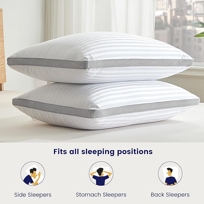 SLEEP ZONE Bed Pillows for Sleeping, Queen Size Set of 2, Sandwich Mesh with Breathable Sides, Premium Soft Pillows for Back, Stomach or Side Sleepers