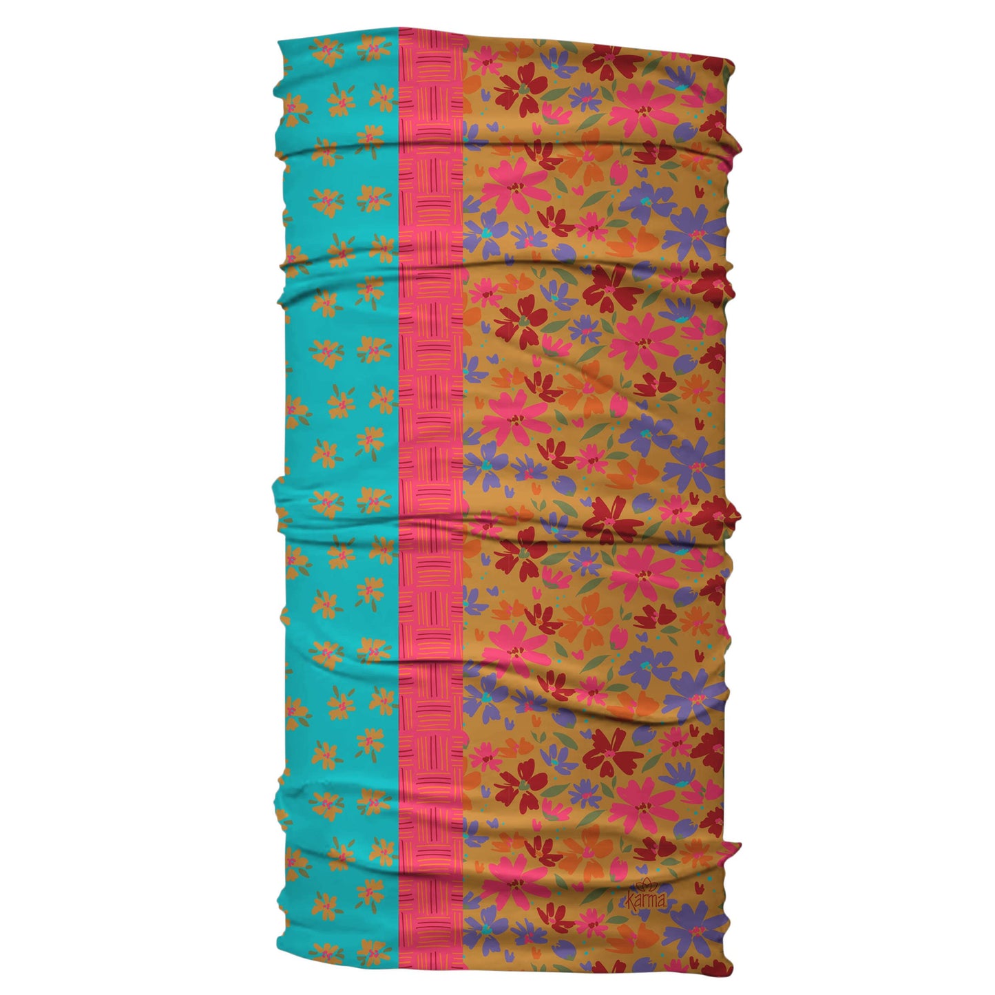 Karma Teal/Apricot Split Floral Headband for Women - Wide - Fabric Headband and Stretchy Hair Scarf - Teal/Apricot (KA2001)