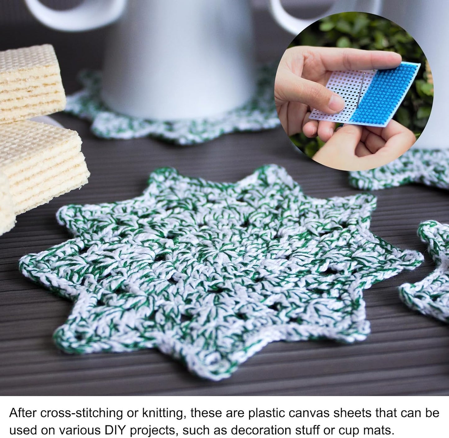 PATIKIL Plastic Mesh Canvas Sheets,10Pcs 5.5 x 5.5inch Cross Needlework Blank Yarn Crafting for Embroidery DIY Bookmarks Cup Mats, White, Square