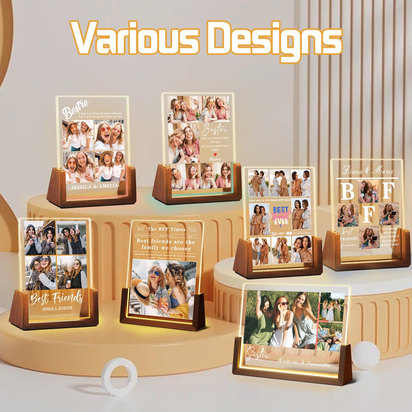 Maiwell Custom Gifts For Best Friend Sister Bestie Personalized Best Friend Birthday Gifts Customized Led Acrylic Light Up Picture Frame With Photo Name Long Distance Friendship Christmas Gift