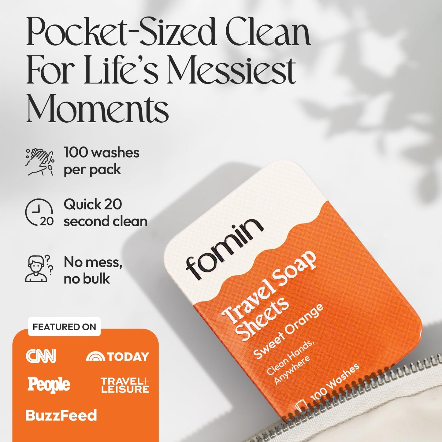 FOMIN - Antibacterial Paper Soap Sheets Tin for Traveling - (100 Sheets) Orange Portable Travel Hand Soap Sheets, Dissolvable Mi