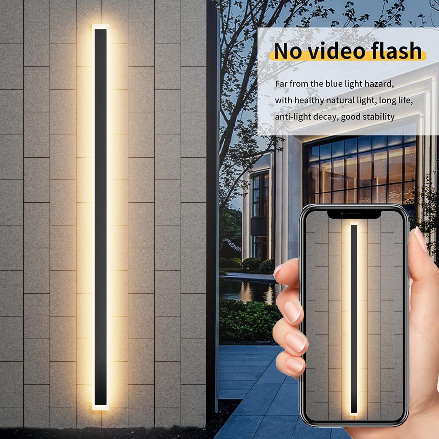 Aipsun 2 Packs Porch Wall Lights 71 Inch Long Strip Modern Outdoor Wall Light Fixture 50W Black Wall Mount Lighting Sconce Exterior Lights Wall Sconce 3000K For House Living Room Corridor