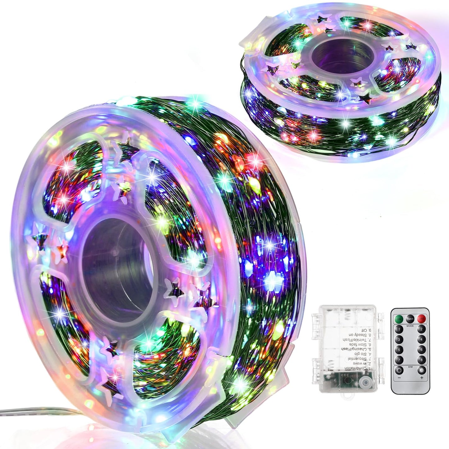 Remagr 2 Pack Christmas Fairy String Lights Battery Operated Green Wire LED Waterproof String Lights with Remote 8 Modes for Chr