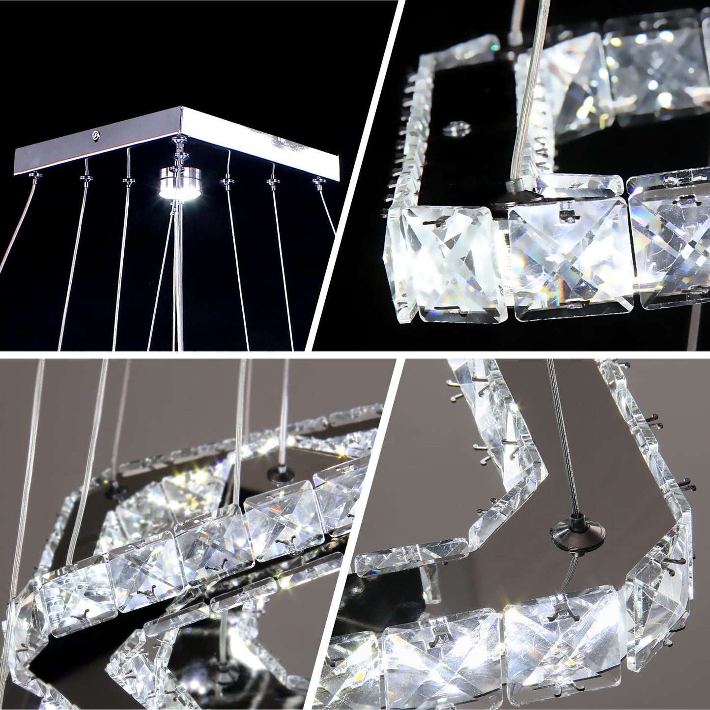 Diisunbihuo Modern Crystal Led Chandelier Pendant Light, Adjustable Height, Square Rings, Cool White, Model B078Dlym5X