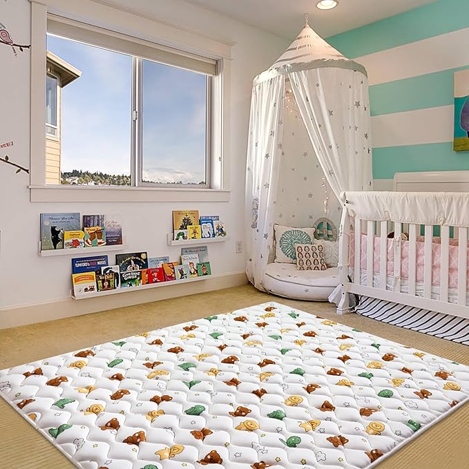 Premium Foam Baby Play Mat 79" X 59", Extra Large Soft Thicker Activity Playmats for Babies, Toddlers, Infants, Play & Tummy Time, Foldable & Machine Washable Baby Mat for Floor