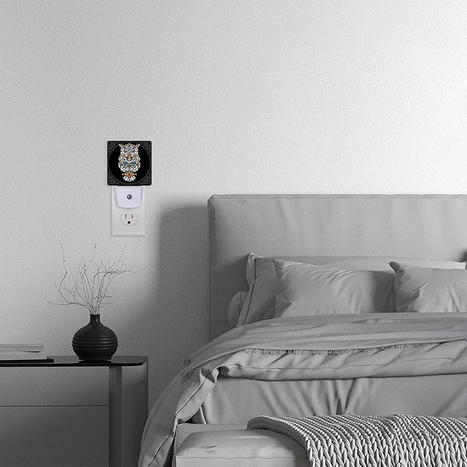 Colorful Owl Bird Night Light Plug into Wall, Mandala Night Light with Dusk to Dawn Sensor for Kids, Room Decor, Hallway, Kitchen, Bathroom, Nursery, Stairs