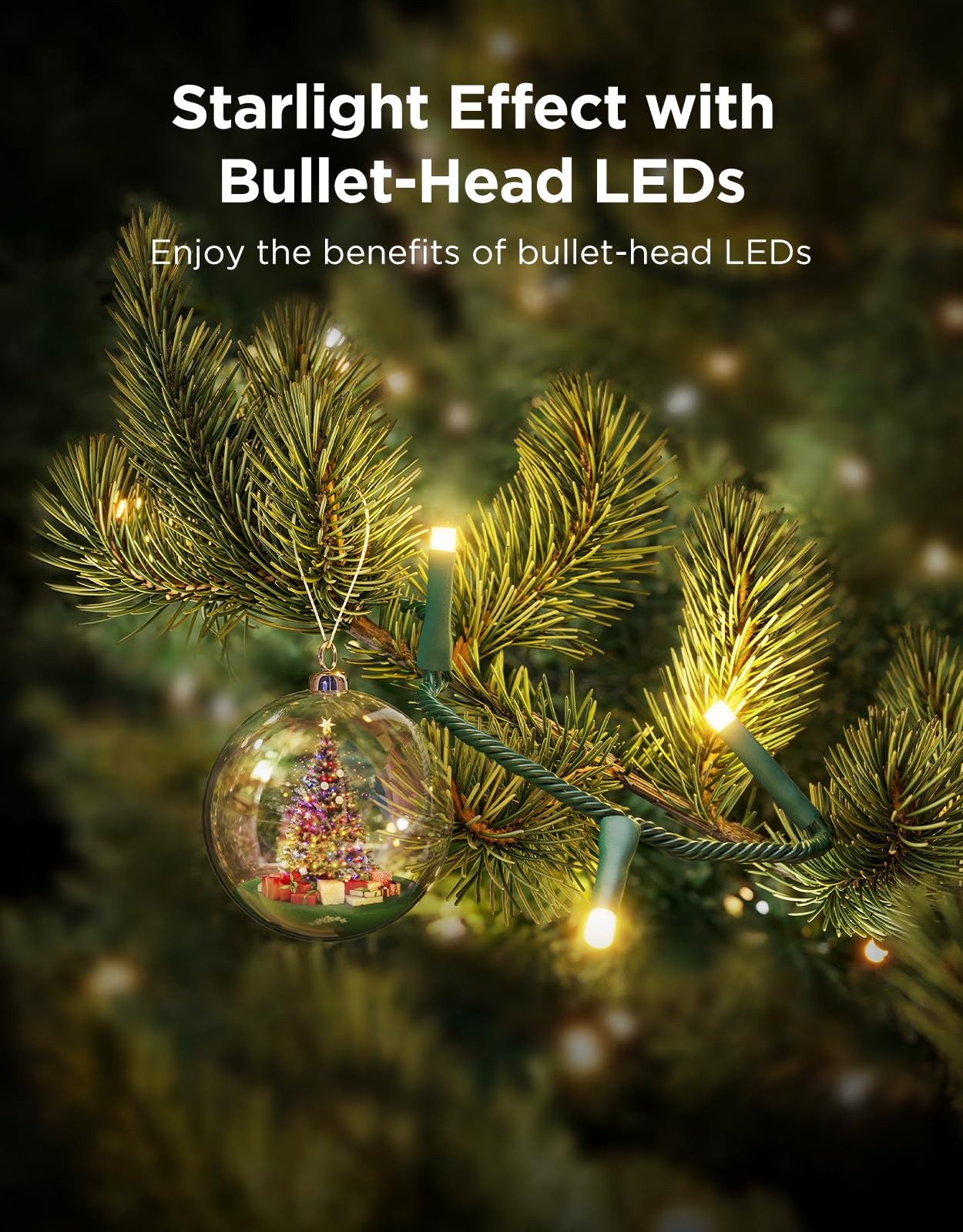 Govee Christmas Sparkle String Lights 99ft, RGBWIC String Lights with 375 Bullet-Head LEDs, App-Controlled, 140+ Scene Modes, Shape Mapping, Music Sync, Works with Alexa, Indoor Holiday Decorations