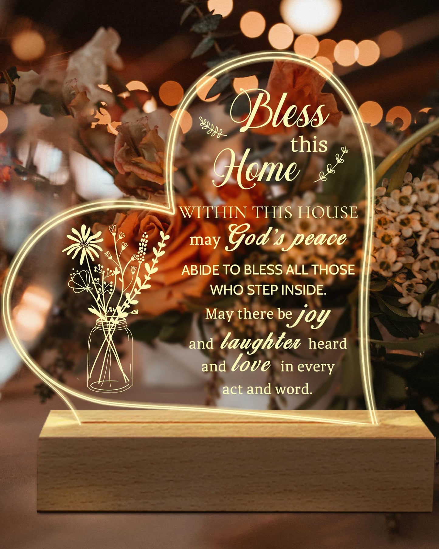 Hiipeenow Acrylic Engraved Night Light, House Blessing Gift, 15X19Cm, White, Model 464349684 For New Homeowners And Couples