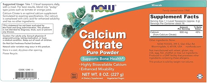 Calcium Citrate Powder Now Foods 8 oz Powder