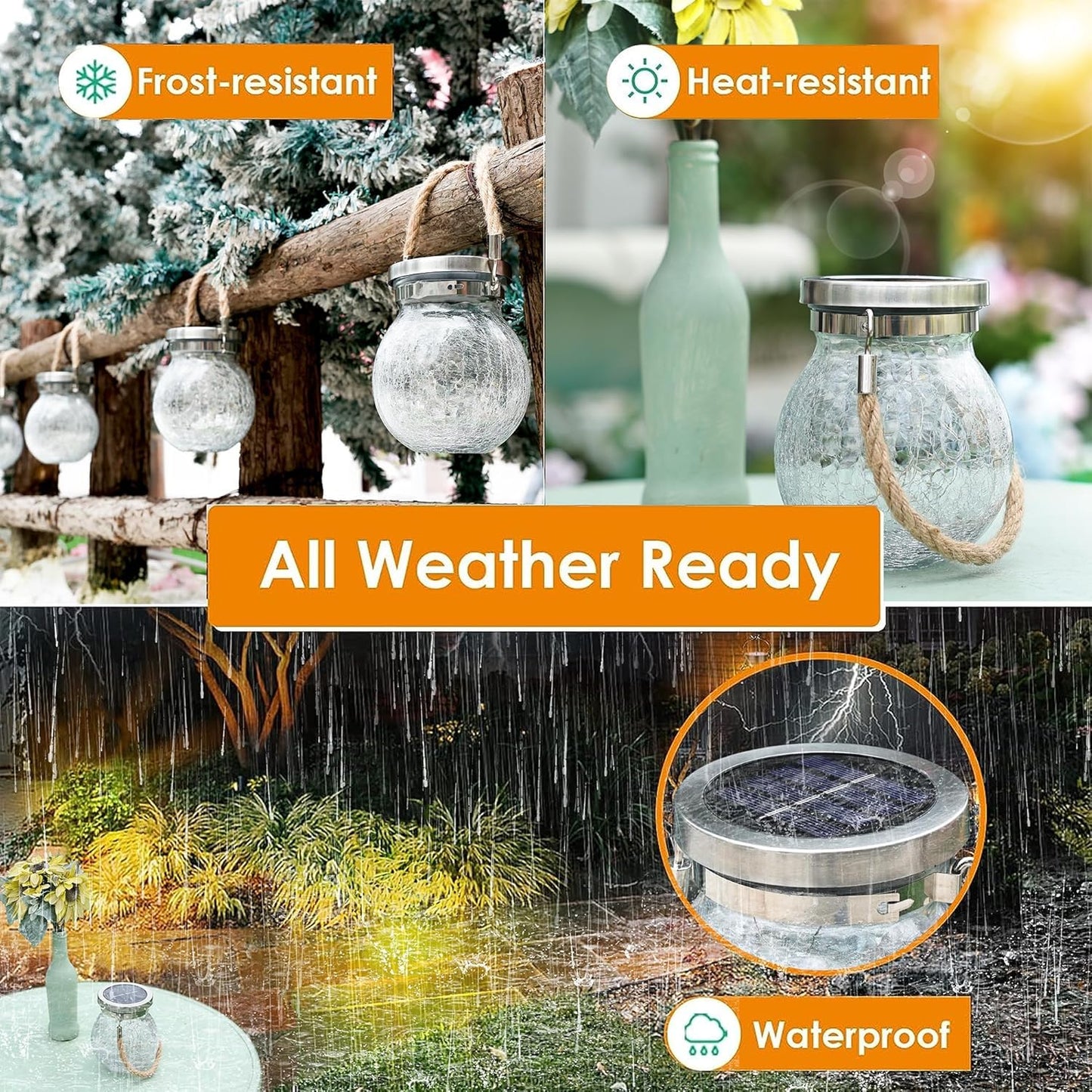 Cooo Christmas Gifts 4 Pack Heavy le Glass Solar Lantern With 30 Led Firefly Lights- Waterproof Outdoor Hanging Lamp 215% Larger Solar Panel Stainless Steel Lid Decorative Lighting For Garden