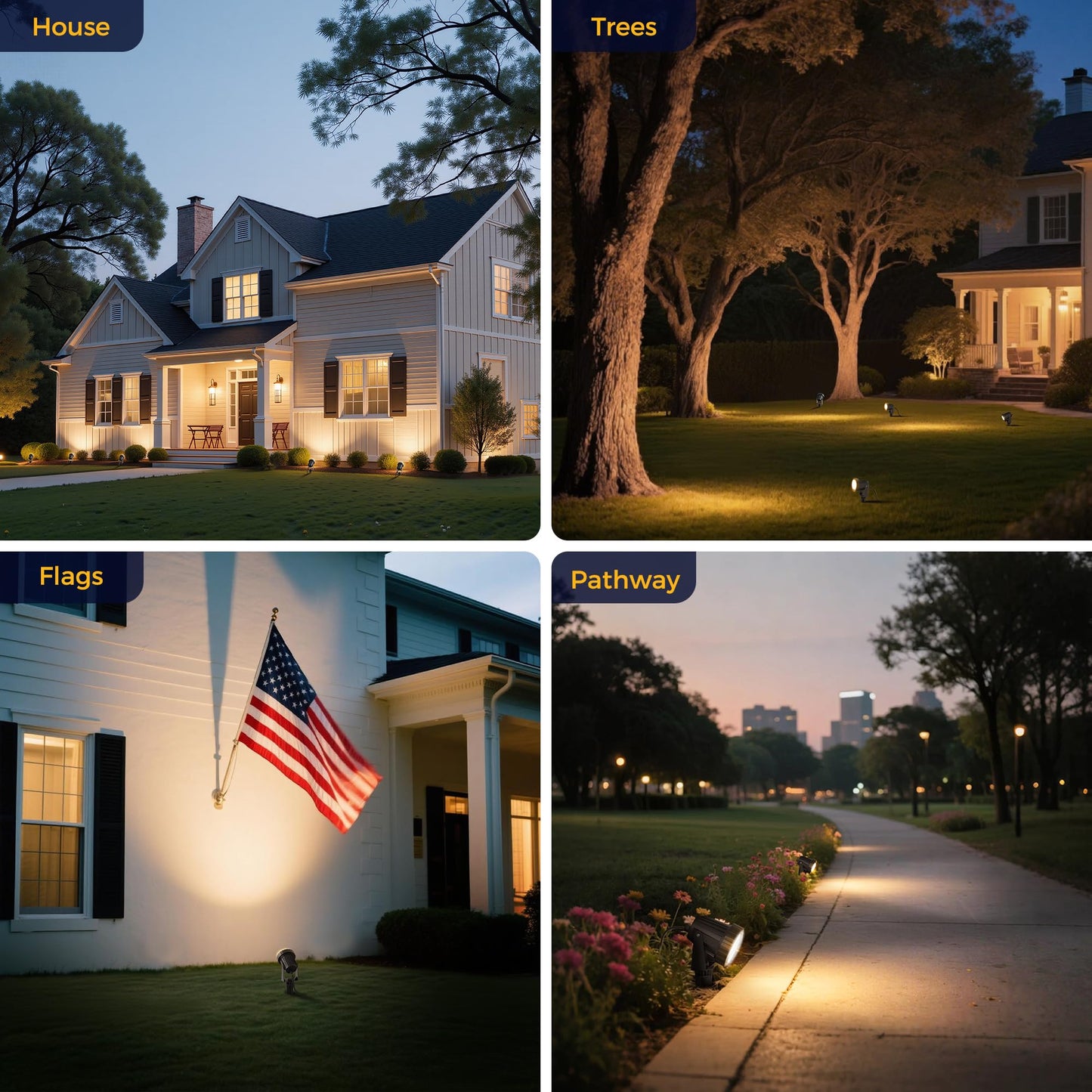 L Lohas Led 12W Dusk To Dawn Outdoor Lighting Auto On/Off 3000K Landscape Outdoor Spotlight Ip66 Waterproof Plug In Spot Lights For Yard Garden House Pathway Plant(4 Pack)