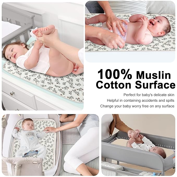 Baby Diaper Changing Pad, 19.7"x25.6" Waterproof Changing Pad Liners with 100% Muslin Cotton Front Top and Leather Back, Soft and Absorbent Portable Changing Mat for Travel, Changing Station