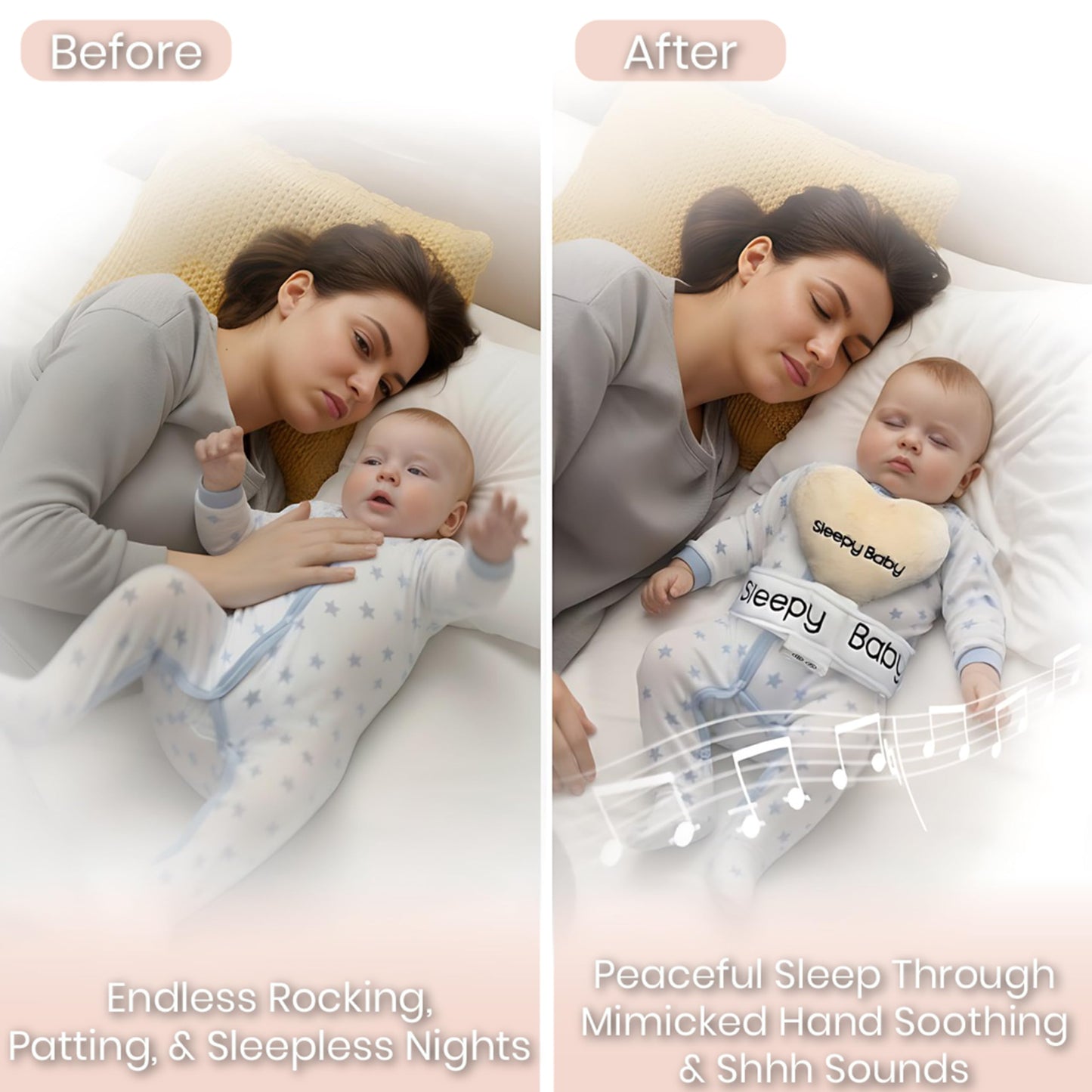 Sleepy Baby Shh White Noise Machine with Gentle Rhythmic Tapping | Mimics Parents Soothing Touch | Adjustable Speeds & Belt | Helps Reduce Constant Holding and Rocking