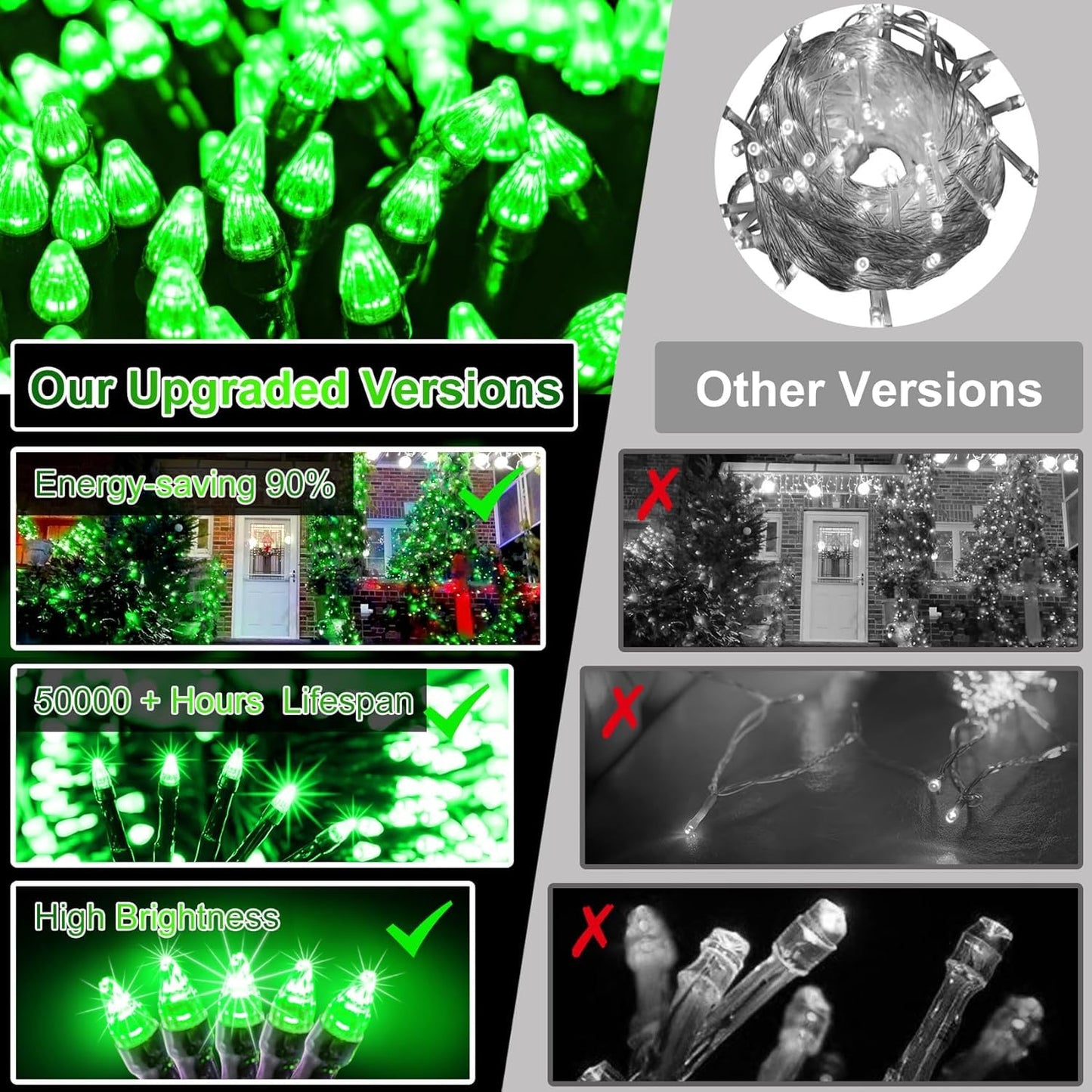 340 Led 90Ft Christmas String Lights Outdoor 12 Pro Modes And Timer Memory & Brightness Plug In Waterproof Dark Green Wire Twinkle Light For For Xmas Yard Tree Wedding Party Decor (Green)