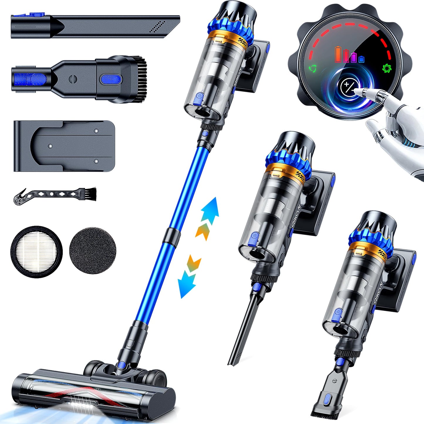 QikCln 450W 45Kpa Cordless Vacuum Cleaner, Powerful Lightweight Stick Vacuum with LED Headlights & Brushless Motor & 45 Minutes