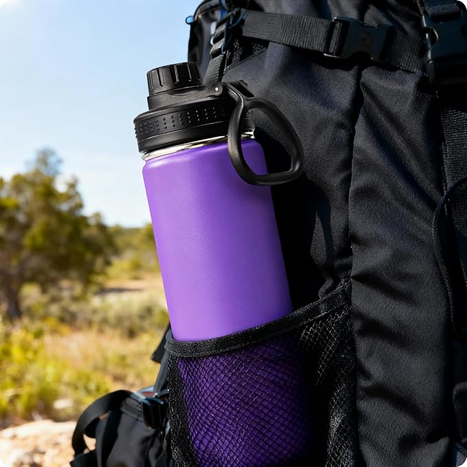 Insulated Water Bottle-22 oz Stainless Steel Double Wall Vacuum Wide Mouth Water Bottle with Spout Lid-Metal Leak Proof Flask for Travel (Purple)