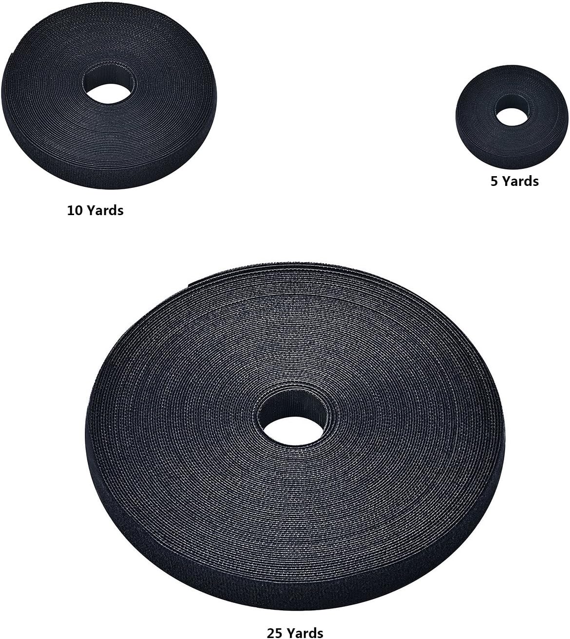 Reusable Fastening Tape Cable Ties 3/4 Inch Double Side Hook Roll (5 Yard, Black Upgraded Version)