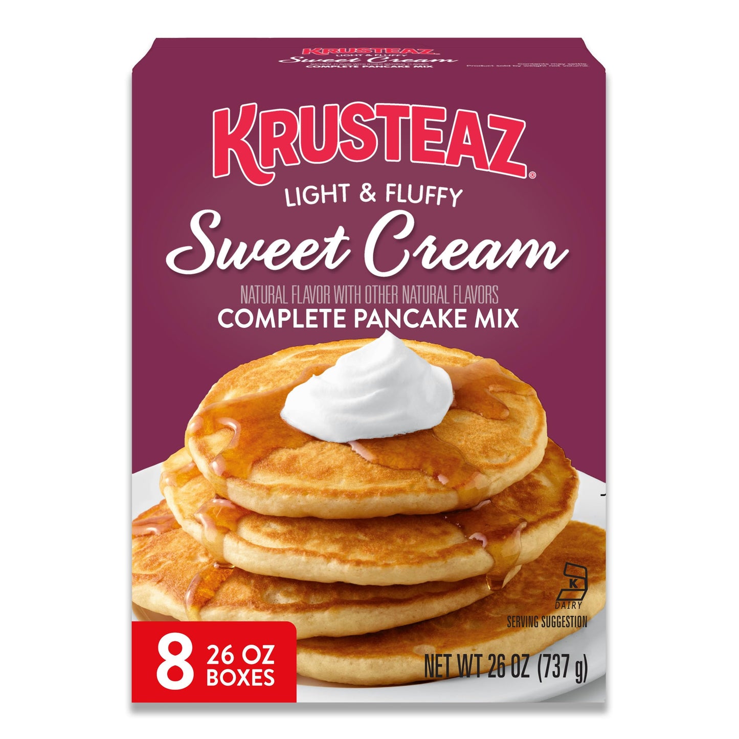 Krusteaz Sweet Cream Pancake and Waffle Mix Light & Fluffy 26 oz Boxes (Pack of 8)