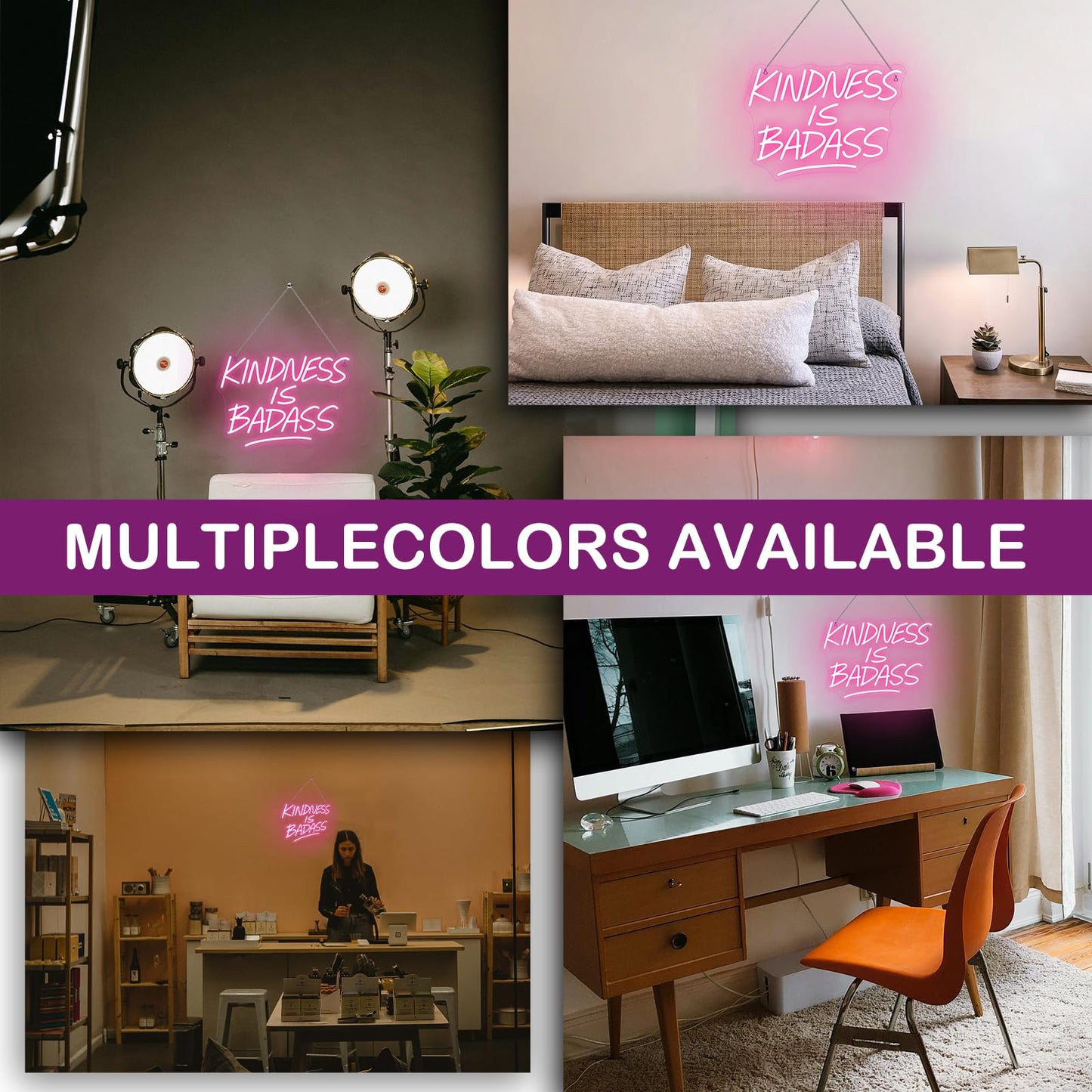 Wanxing Neon Sign - KINDNESS IS BADASS Pink LED Wall Light for Bedroom, Dorm, Living Room & Office Decor