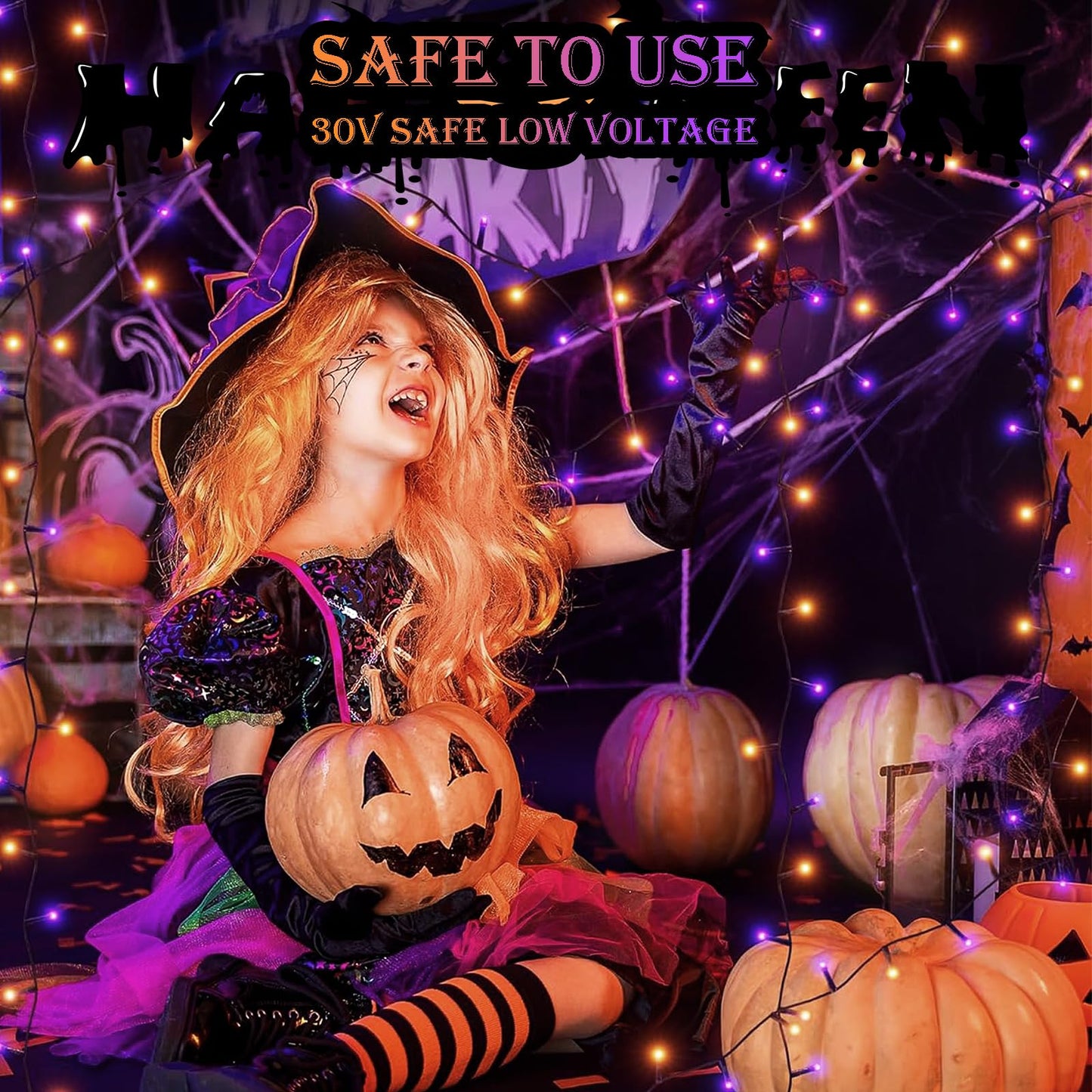 Decute Halloween String Lights Outdoor Indoor Waterproof 300Led 105Ft Ul Certified With End-To-End Plug 8 Modes Decoration Lights For Christmas Tree Patio Garden Wedding Party Orange Purple