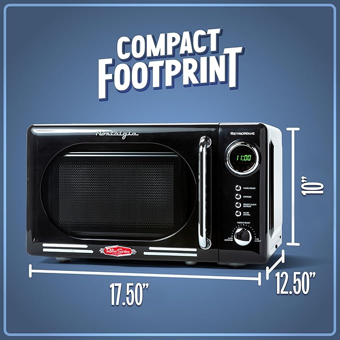 Nostalgia Retro Compact Countertop Microwave Oven, 0.7 Cu. Ft. 700-Watts with LED Digital Display, Child Lock, Easy Clean Interior, Black