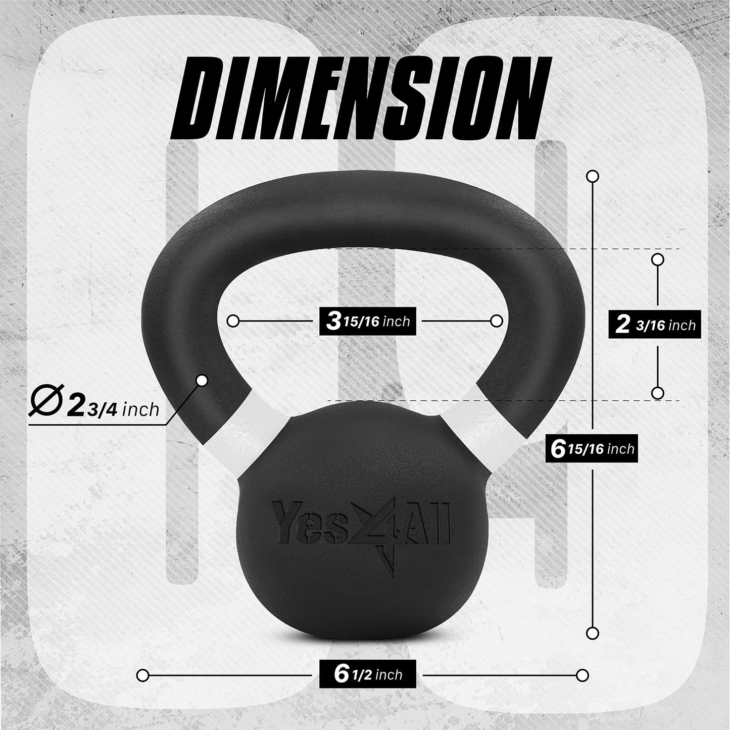 Yes4All Powder Coated Kettlebell, 9 lb Cast Iron Core Kettlebells with Non-Slip Handle & Flat Bottom for Conditioning, Heavy Duty for Strength Training - Single, White