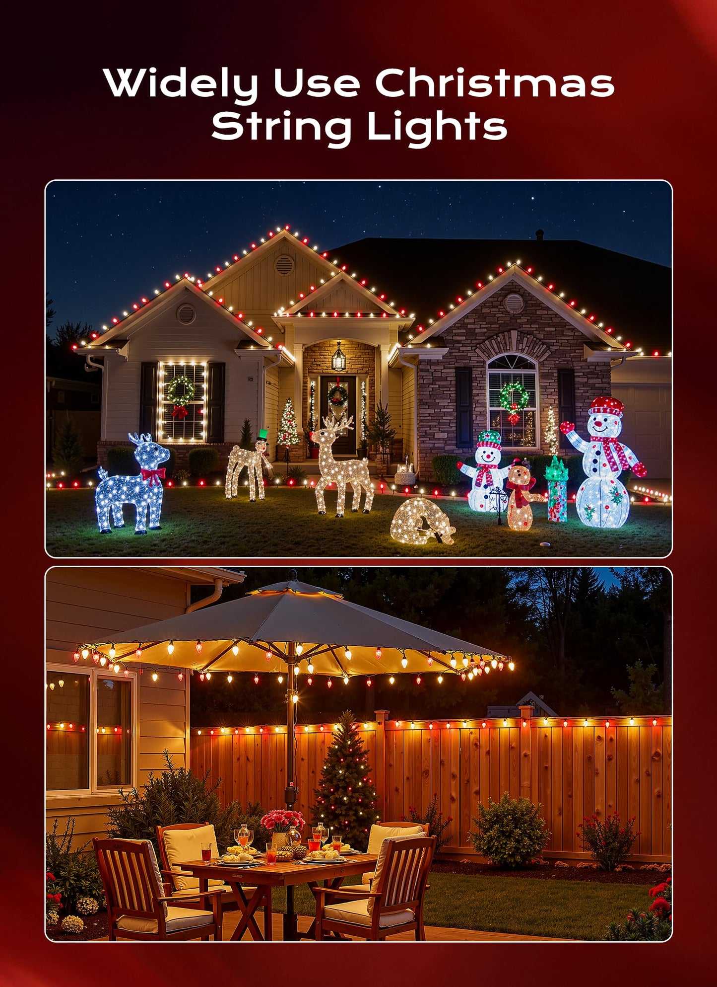 C9 Christmas Lights Outdoor 66 Ft 100 Led Connectable C9 String Lights With 8 Modes And Timer Xmas Tree Patio Roofline Garden Yard Holiday Party Indoor Outdoor Decoration Red And Warm White