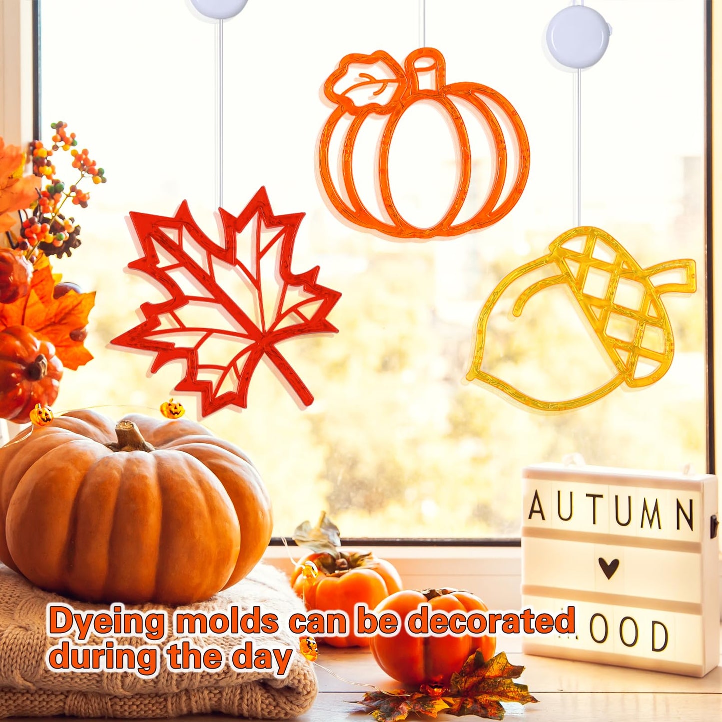 Lolstar Fall Decor Window Lights 2025 Thanksgiving Decorations Acorn Maple Leaves Pumpkin Led Lights With Suction Cups Battery Operated(unique design) Slow Fade Mode Timer Autumn Decorations For Home