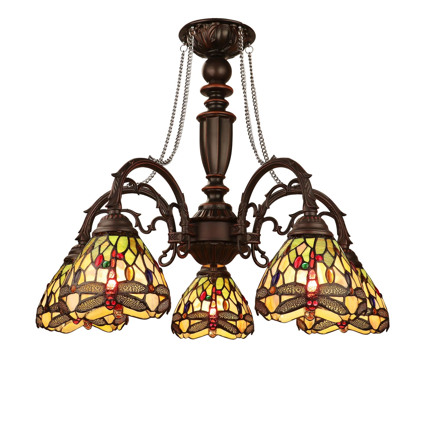 Chloe Lighting ANISOPTERA 5-Light Chandelier Antique Dark Bronze 27in Wide Glass Multicolor Model CH32825DB27-DC5
