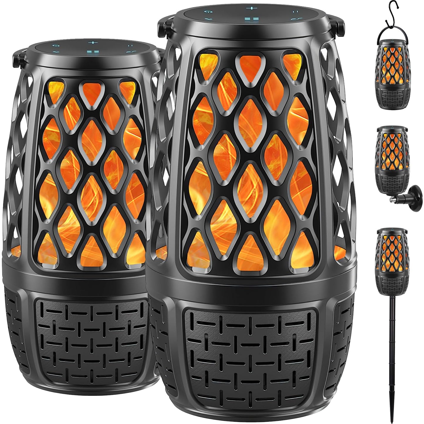 2 Pack Outdoor Bluetooth Speakers, Upgrade Multi-Sync Bluetooth Party Speakers with Flame Light, Built-in 360 HD Stereo Sound, C