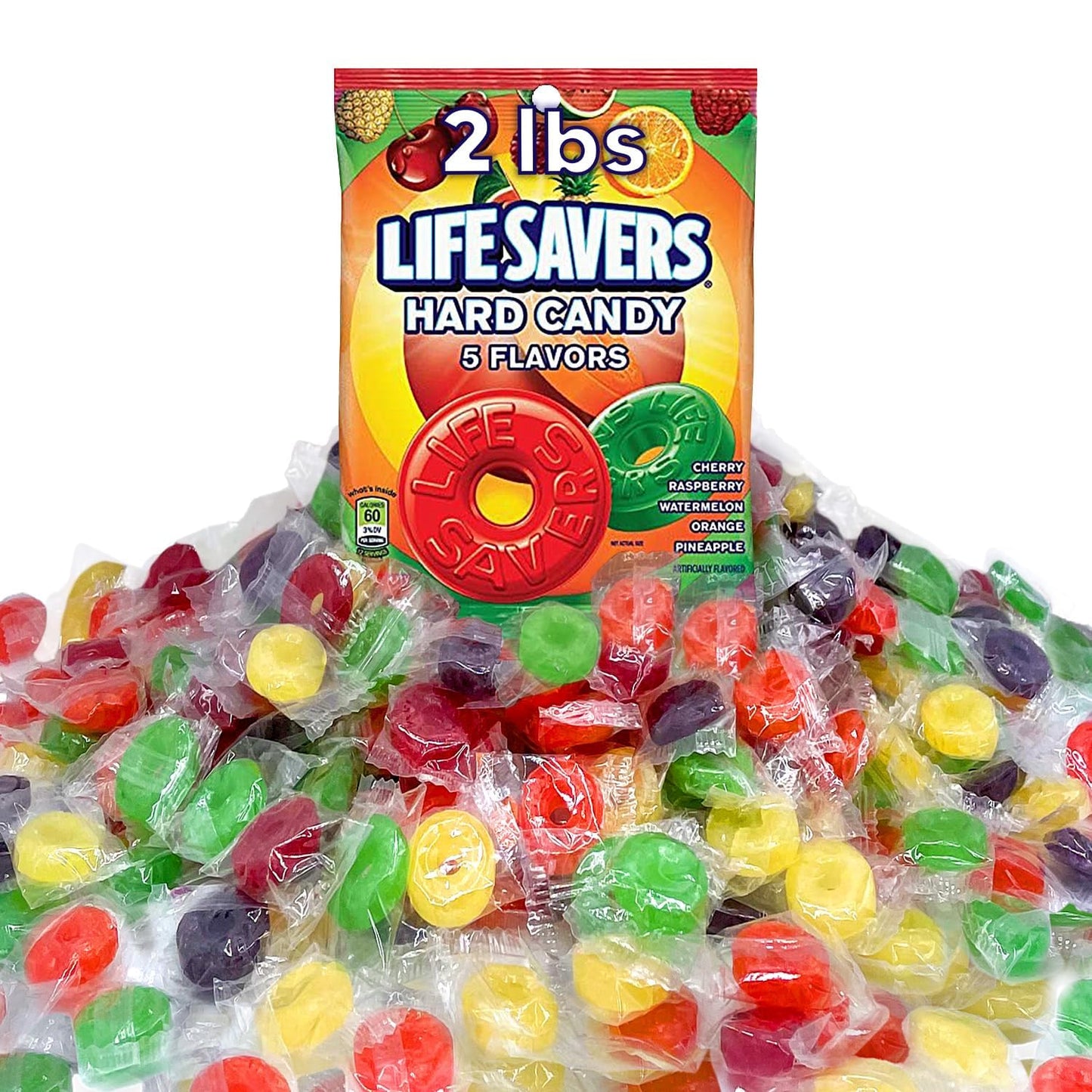 Lifesavrs 5 Flavors Fruit Candy - 2 Pounds Of Approx 240 Pieces Individually Wrapped - Bulk Lifesavrs Hard Candy - Cherry, Raspb