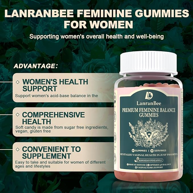 Feminine Balance Gummies for Women PH, Health & Wellness, Immune Support - Hawaiian Pineapple Flavor- Vegan, Gluten-Free, Vaginal Flora Balance- 60 Gummies