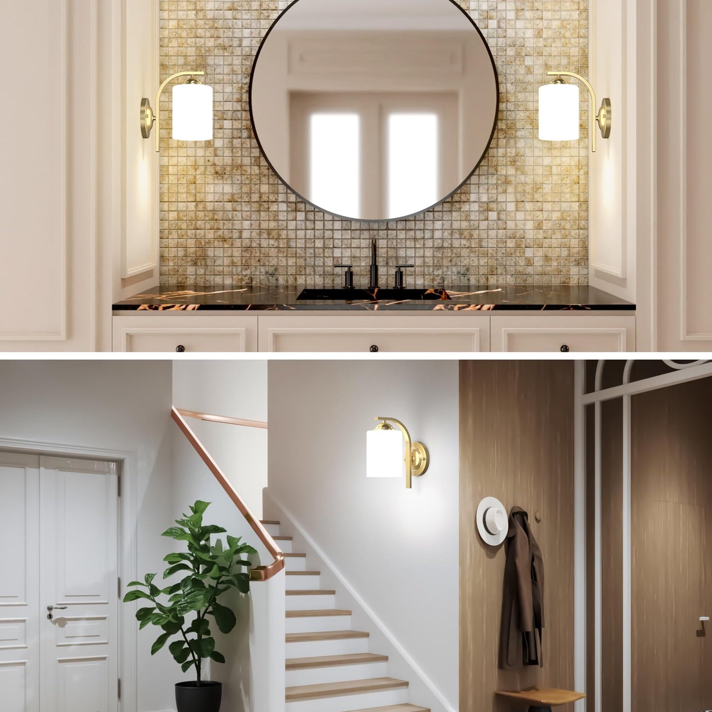 Wall Sconces Lights Lamp For Bedroom Bathroom Modern Vanity Light Fixtures Gold Farmhouse Wall Mount Lighting Lanterns With Glass Shade For Living Room Mirror Hallway Kitchen