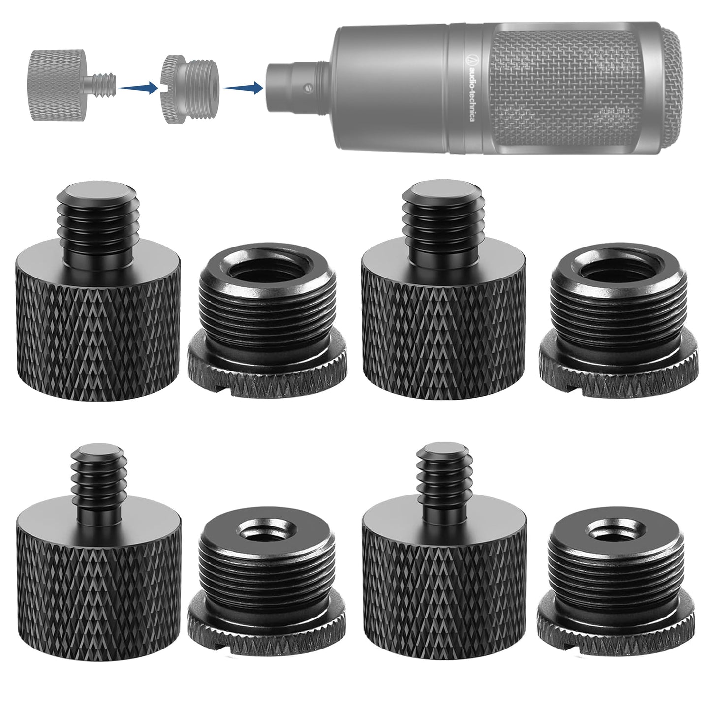 IXTECH Mic Stand Adapter Set 8 pieces Metal Microphone Stand Screw Thread Adapter 5/8 Female to 3/8 Male 3/8 Female to 5/8 Male