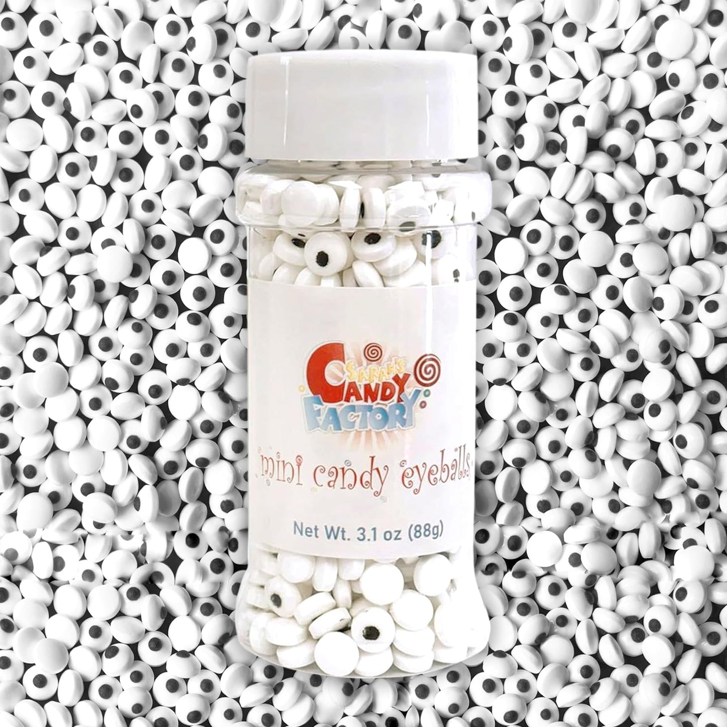 Sarahs Candy Factory Mini Size (0.3 inches) 3.1 Oz in Bottle Candy Eyes Eyeballs for Cake, Cupcake Toppers, Cookie Decorations