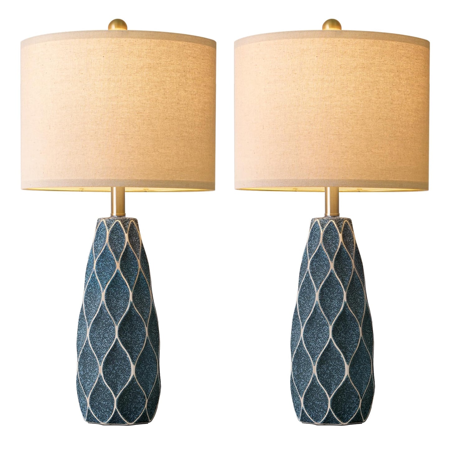 27.5 Ceramic Table Lamps For Living Room Bedroom Lamps Set Of 2 Modern Boho Bedside Lamps Night Stands Farmhouse Vintage Large Nightstand Lamp Reading Light Home Office Dorm Desk Deco Gifts Blue