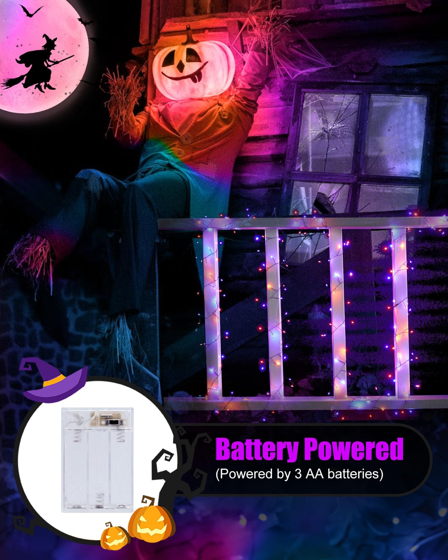 Fairy Lights Battery Operated Twinkle String Lights Waterproof Silver Wire 5 Feet 60 Led Fire er Starry Lights For Diy Wreath Party Bedroom Mason Jar Indoor Halloween Decoration Orange & Purple