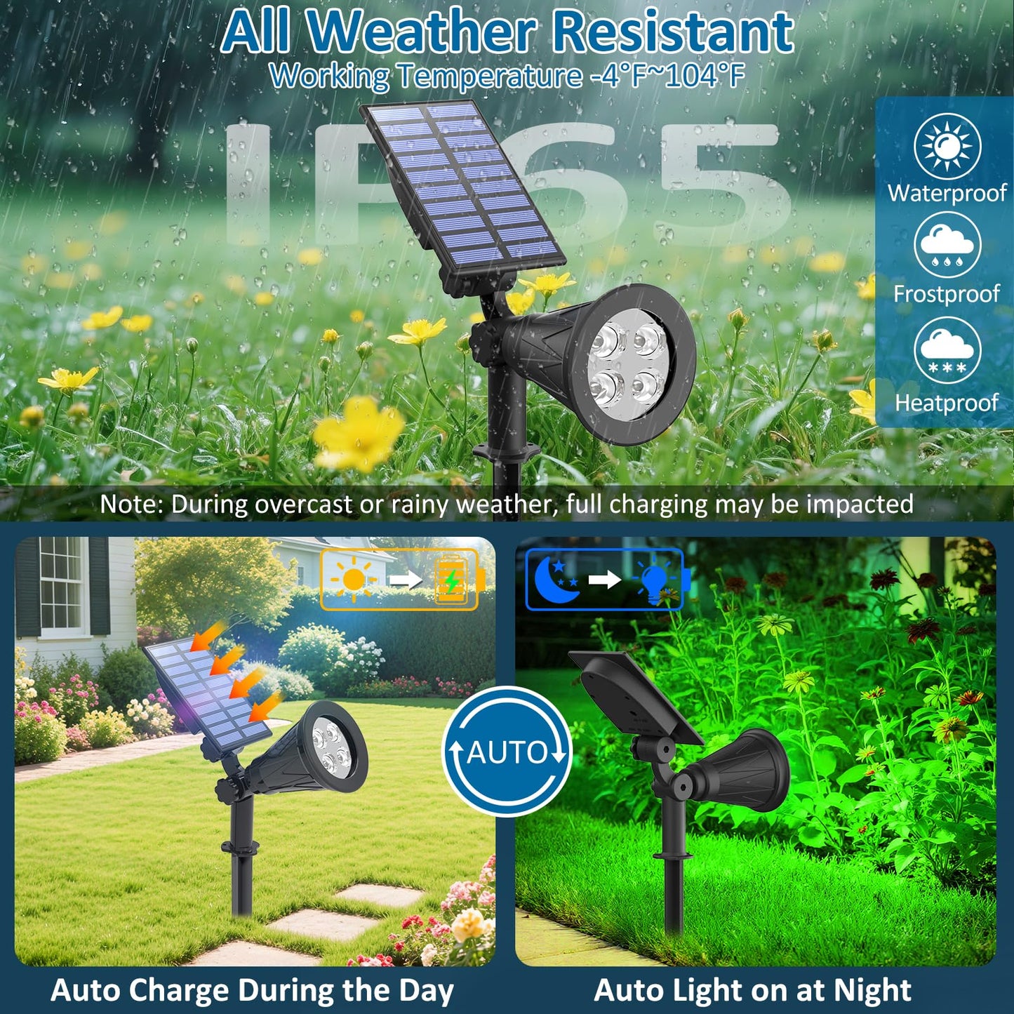 T-SUNUS Solar Spotlight - Green, IP65 Waterproof, Auto-on/Off, 2 Pack, Model G102 for Outdoor Landscape Lighting