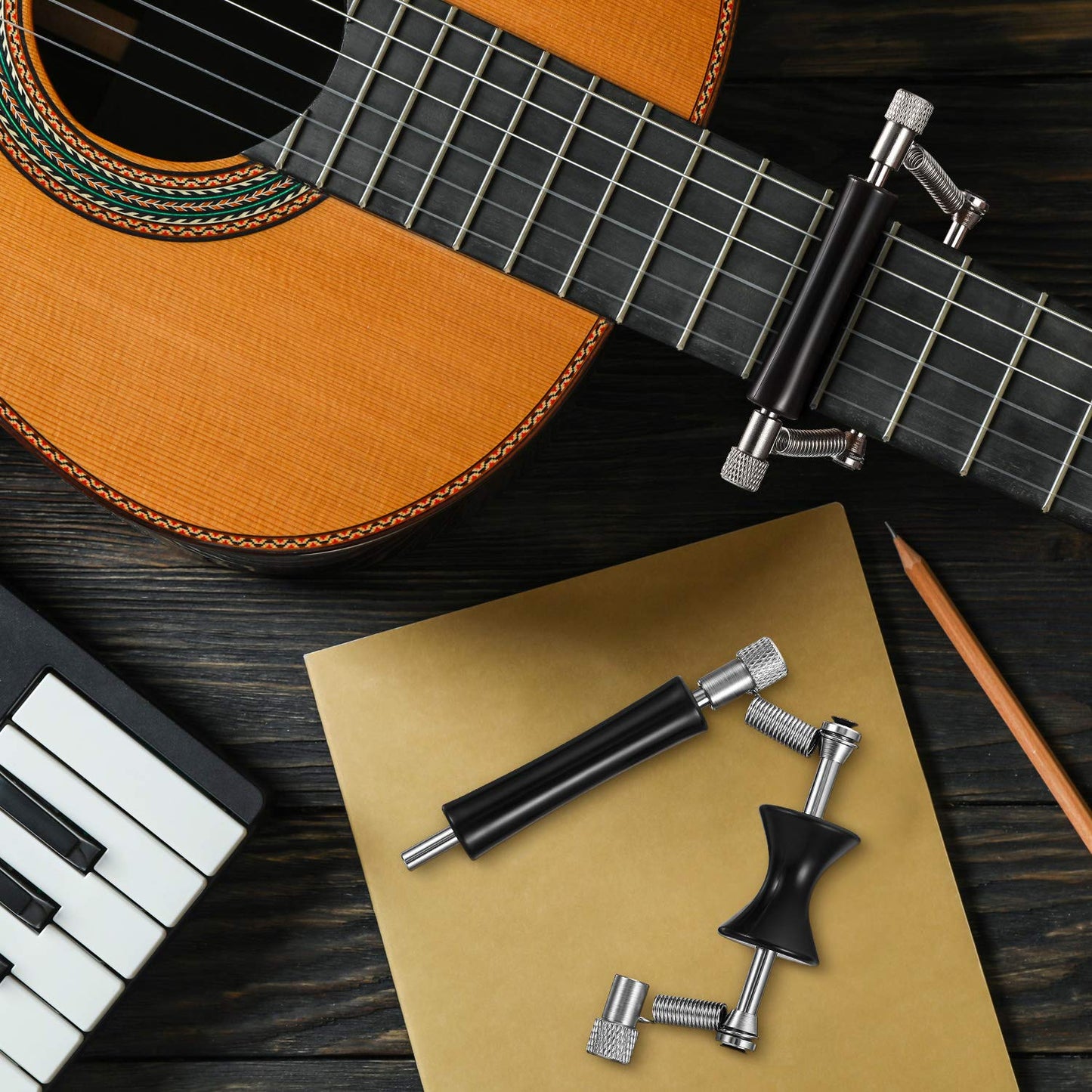 2 Pack Guitar Rolling Capo Sliding Adjustable Rubber And Stainless Steel Capo For Tuning Tone Of String Instruments Like Folk Cl