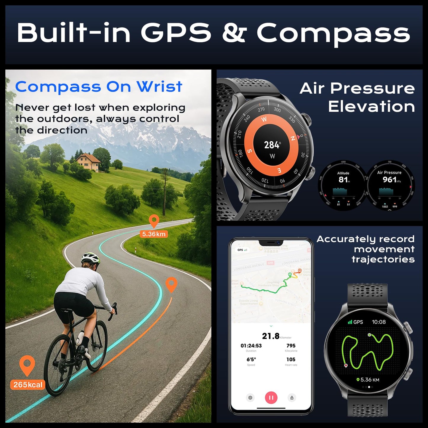 GPS Smart Watches for Men (Answer/Make Call), 1.60" AMOLED Display Smartwatch, 170+ Sports Modes Fitness Tracker Watch with Compass Pedometer, 5ATM Waterproof Mens Smart Watch for Android iPhone