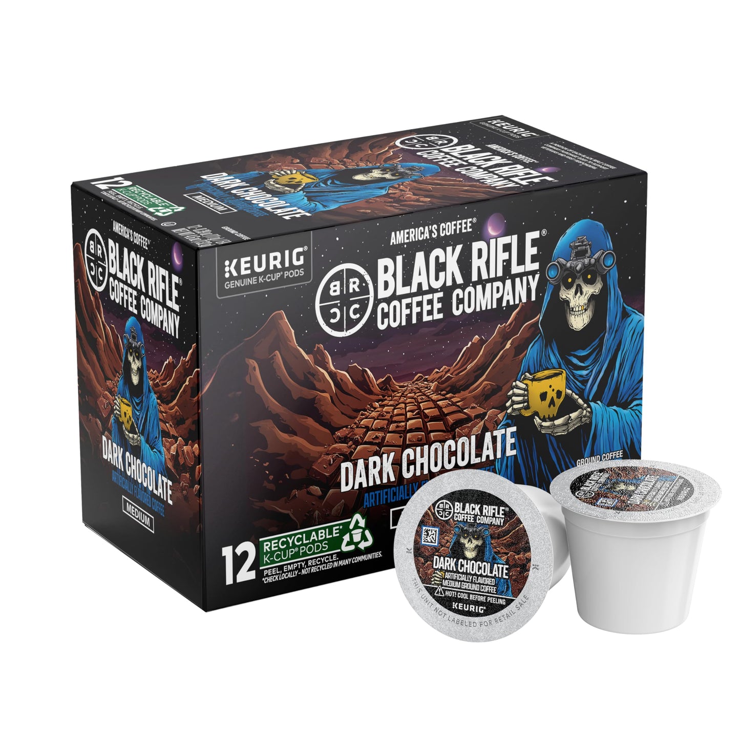 Black Coffee Company Dark Chocolate K-Cups Rounds 12-count- Rich Dark Chocolate Favor Blended with Bold Roast in Convenient Pods