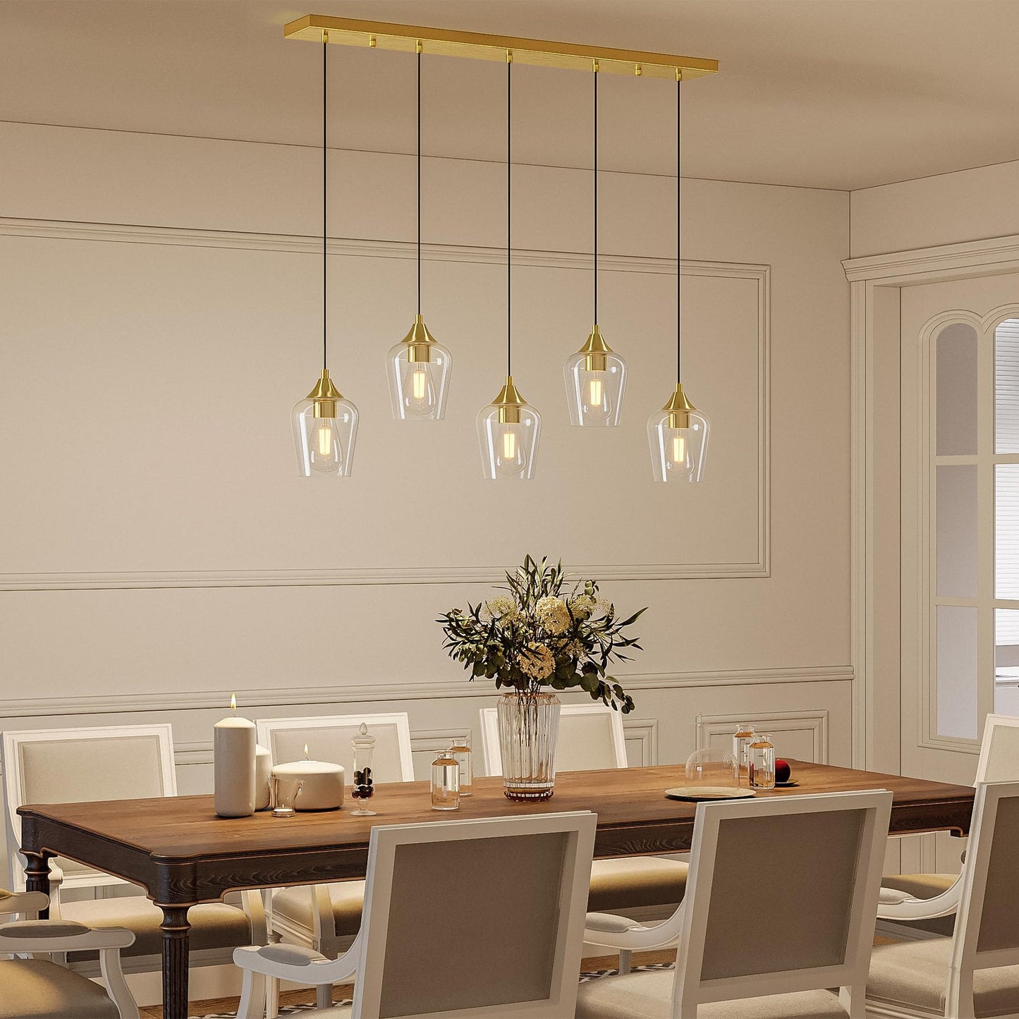 Vonluce 5-Light Pendant Light Kitchen Island Pendant Light Fixture With 10-55 Height Modern Pendant Lighting With Wine Glass Shades For Living Room Hallway Brushed Gold Etl Certificated