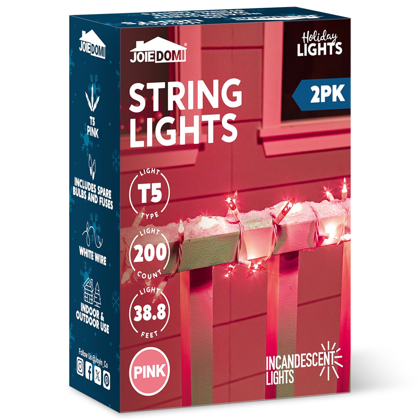 Joiedomi Christmas String Lights Indoor 200(2?100) Mini Pink Light 42.8 Ft Lighting Decor For Dorm Classroom Bedroom Holiday Wedding Party Garland Birthday Festival White Wire