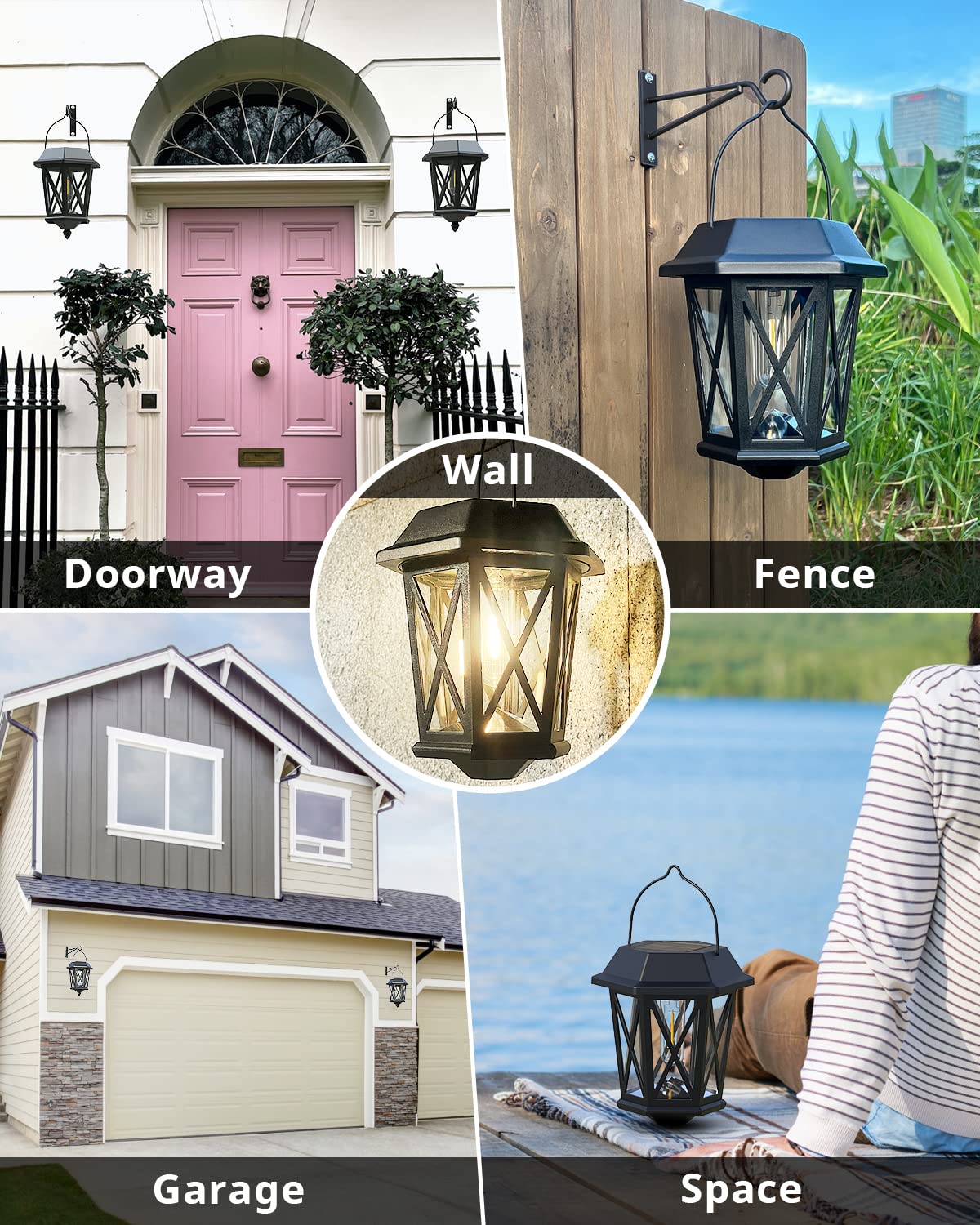 Teklaps Solar Lanterns - Waterproof Metal Hanging Lights, Led, Black, 2 Pack, Model Zz-24A, Ideal For Yard & Garden