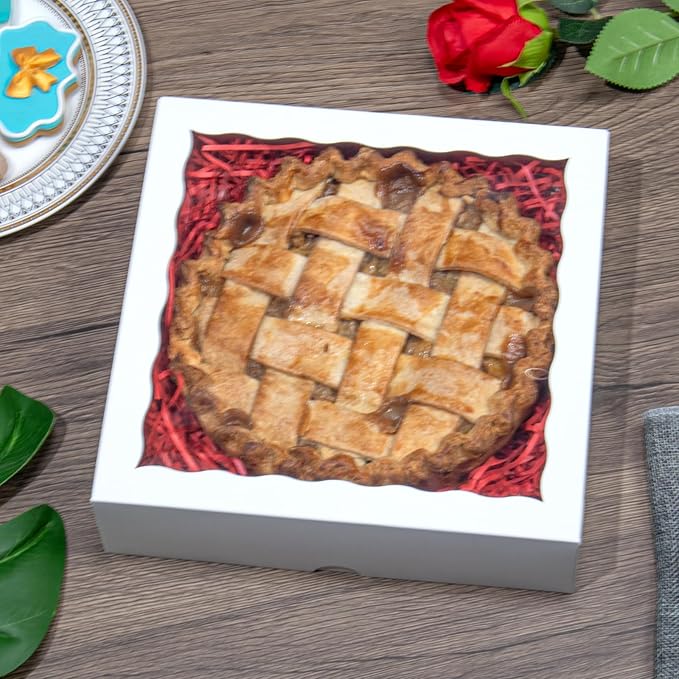 White Bakery Boxes (12pcs, 9x9x2.5 Inches) – For Valentine's & Christmas: Ideal for Cookies, Pie, Chocolate Covered Strawberries, Breakable Heart & Charcuterie