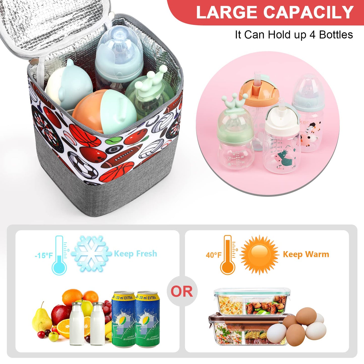 Accmor Breastmilk Cooler Bag, Baby Bottle Cooler Bags, Insulated Bottle Cooler Tote Bags On The Go, Fits 4 Large 8oz Bottles, for Nursing Mom Daycare Travel