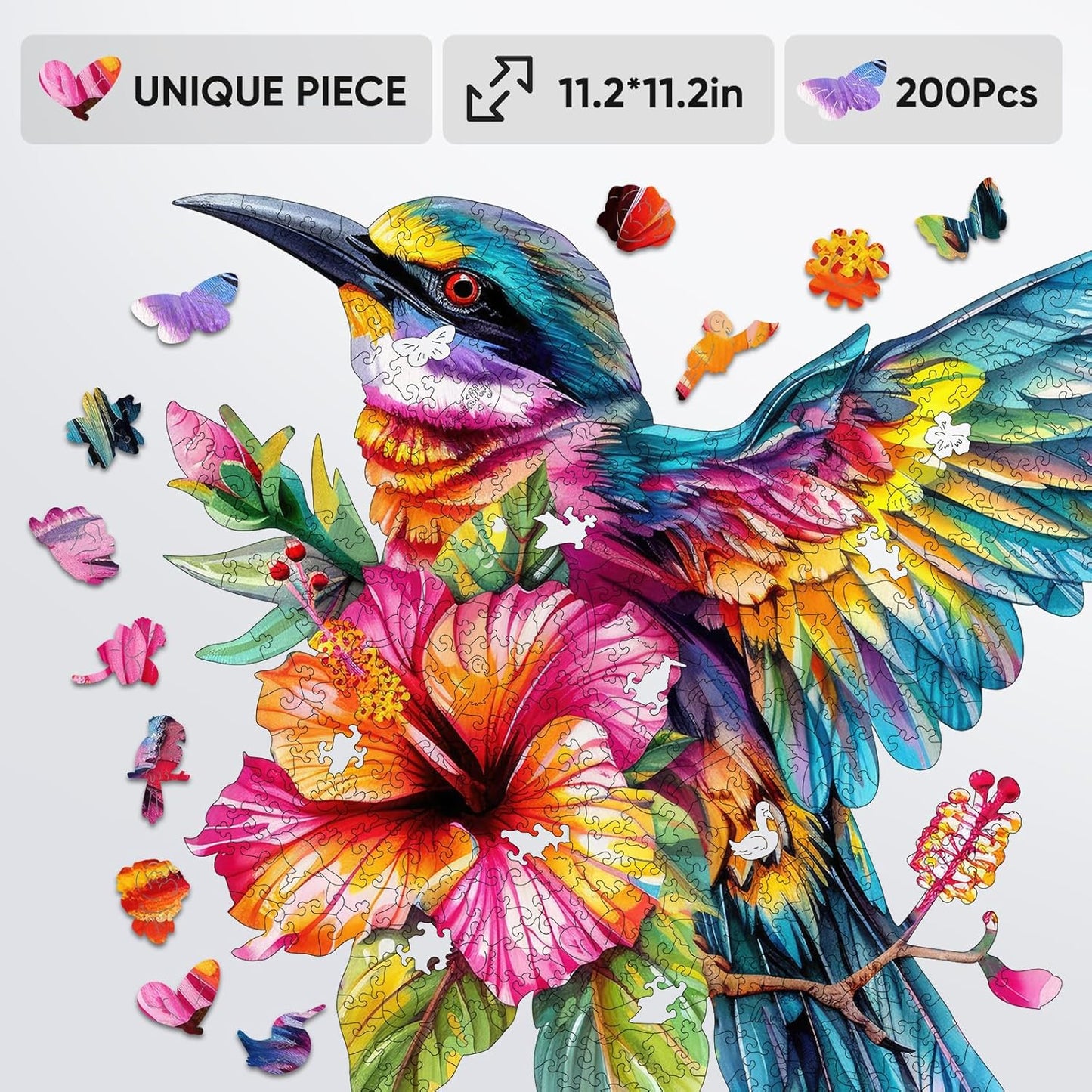 Wooden Jigsaw Puzzles -Hummingbird Wooden Puzzles for Adults, 500 Pcs King Size 17.3'' x 16.6'', Luxurious Shaped Wood Puzzle, Beautiful Package, Best Gift for Adults and Kids, Family Game