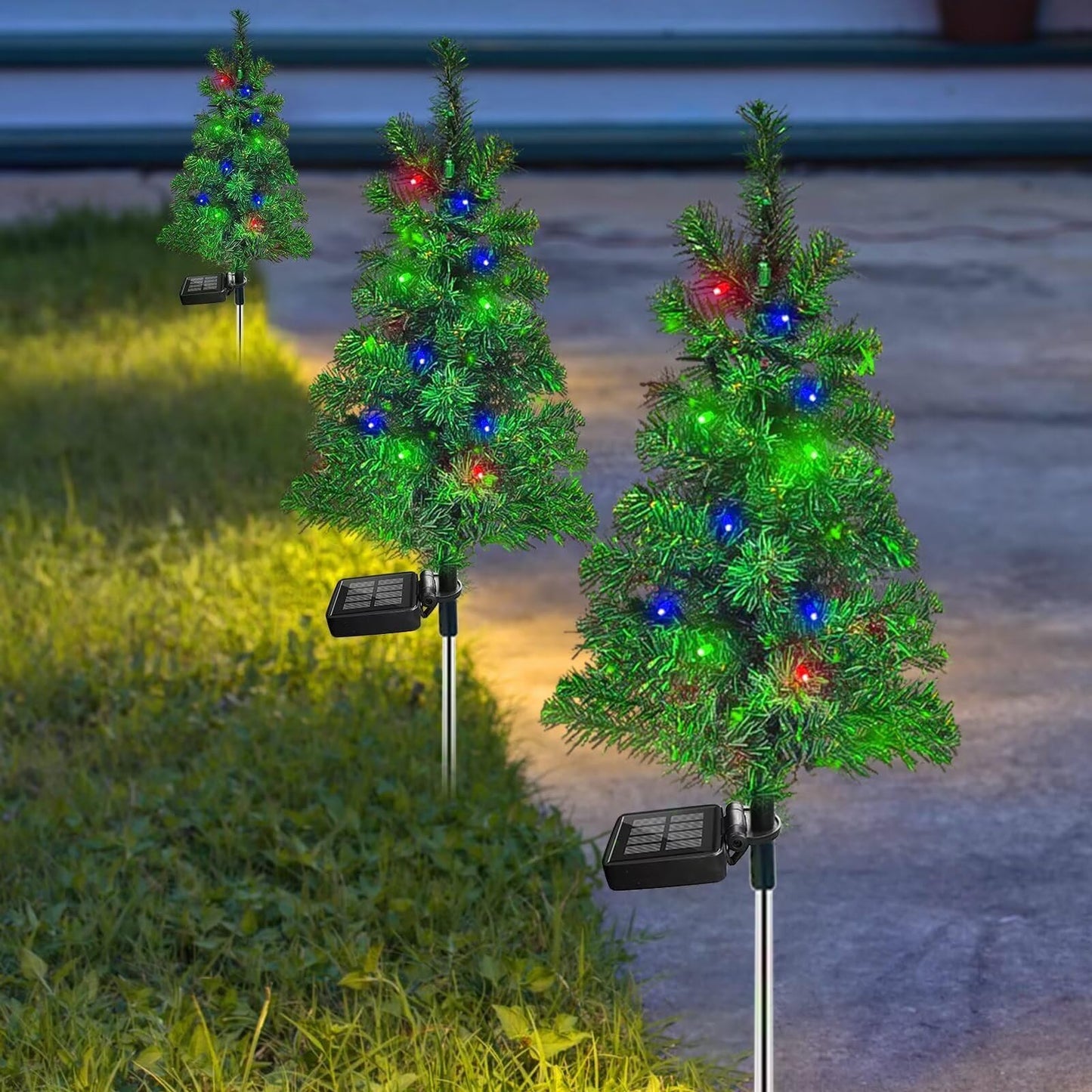 4PCS Solar Christmas Tree Garden Stake Lights Waterproof Christmas Decorations Tree Lights Outdoor Xmas Tree Light Christmas décor Pathway Lights Patio Yard(4PCS)